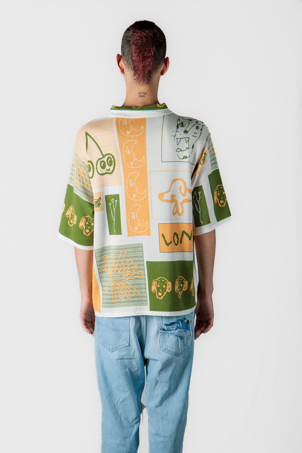 Jacquard knitted shirt - orange & green