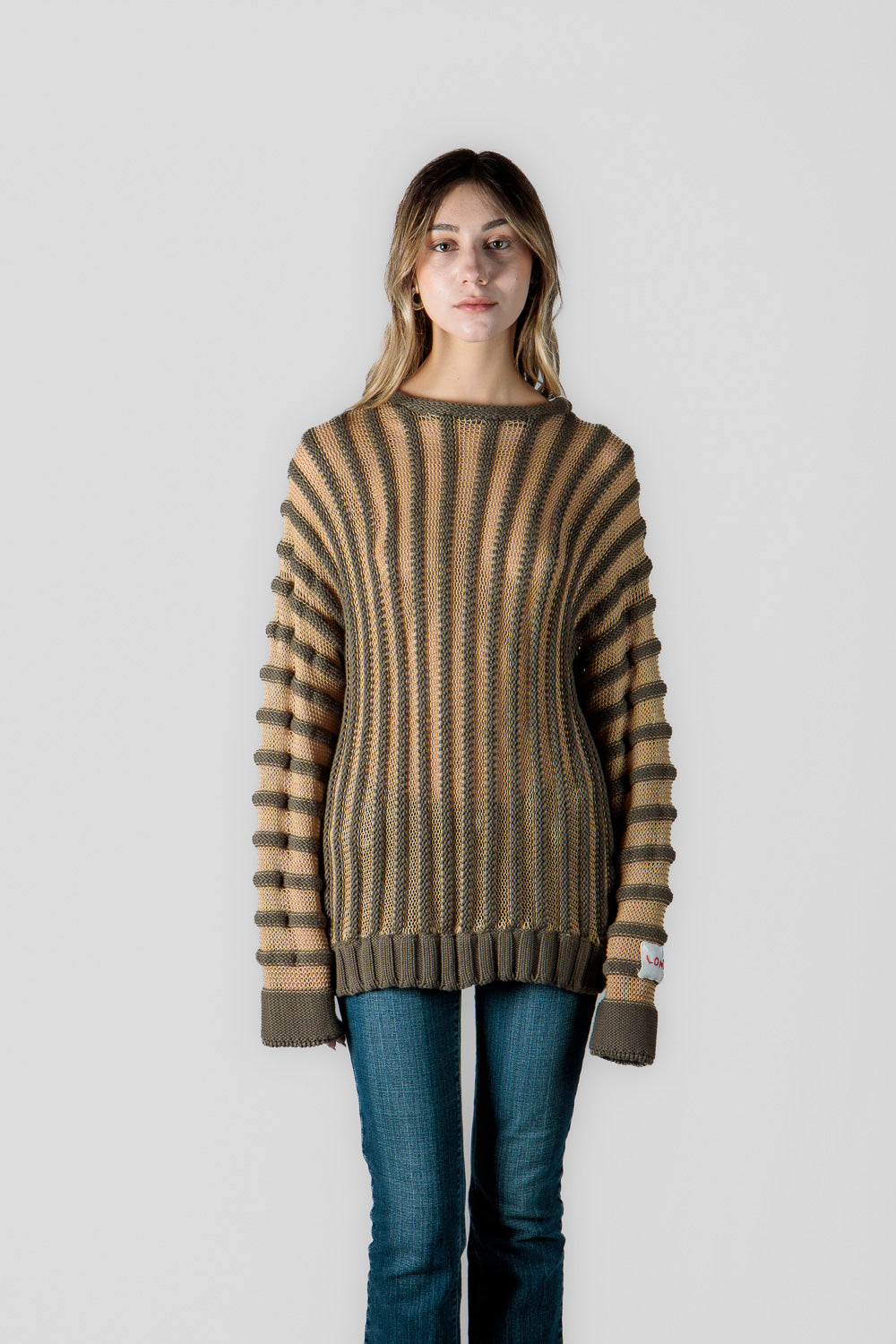 Embossed striped knit top - brown