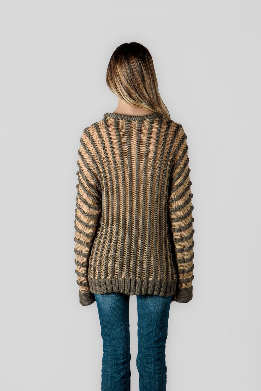 Embossed striped knit top - brown
