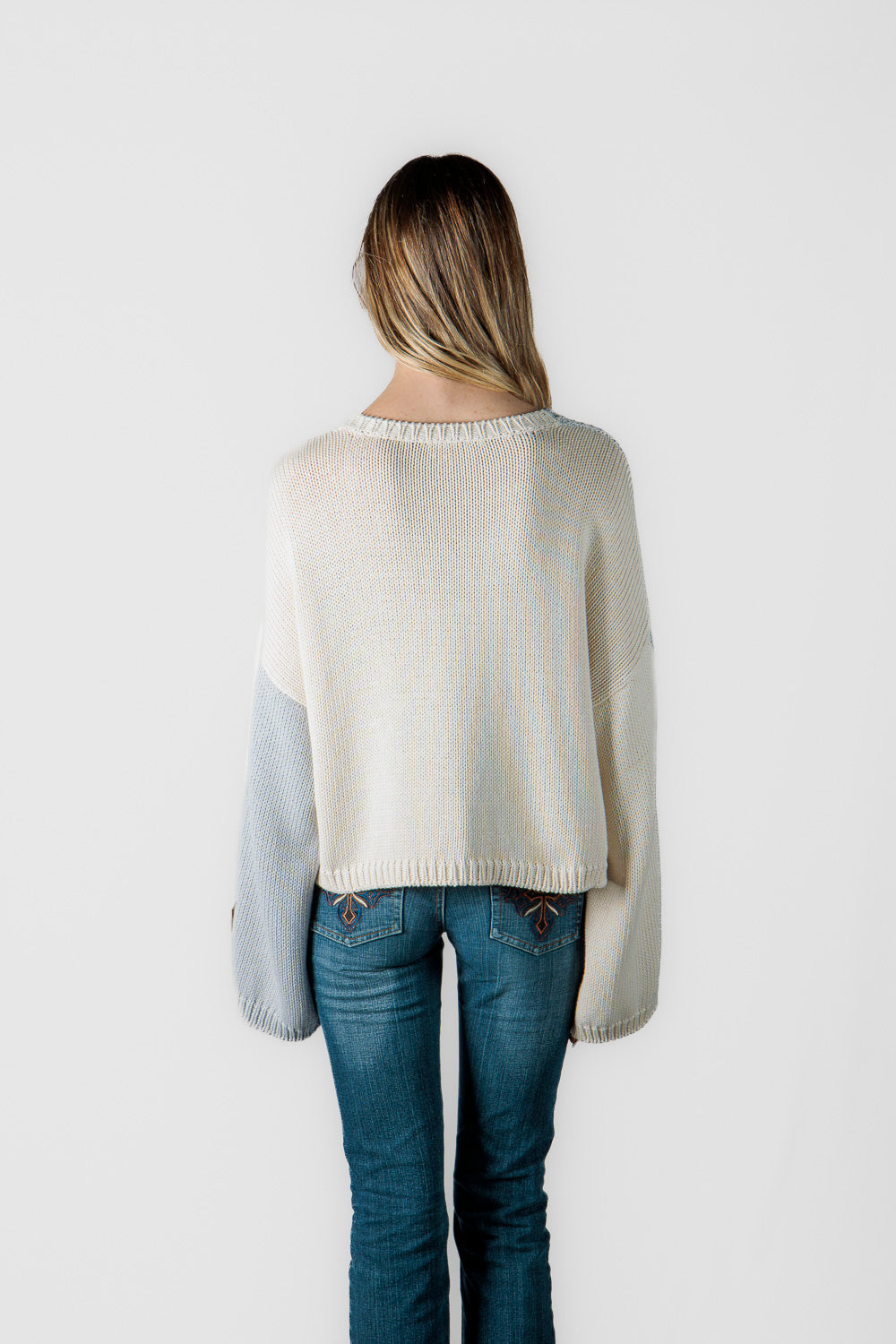Cropped grey block sweater