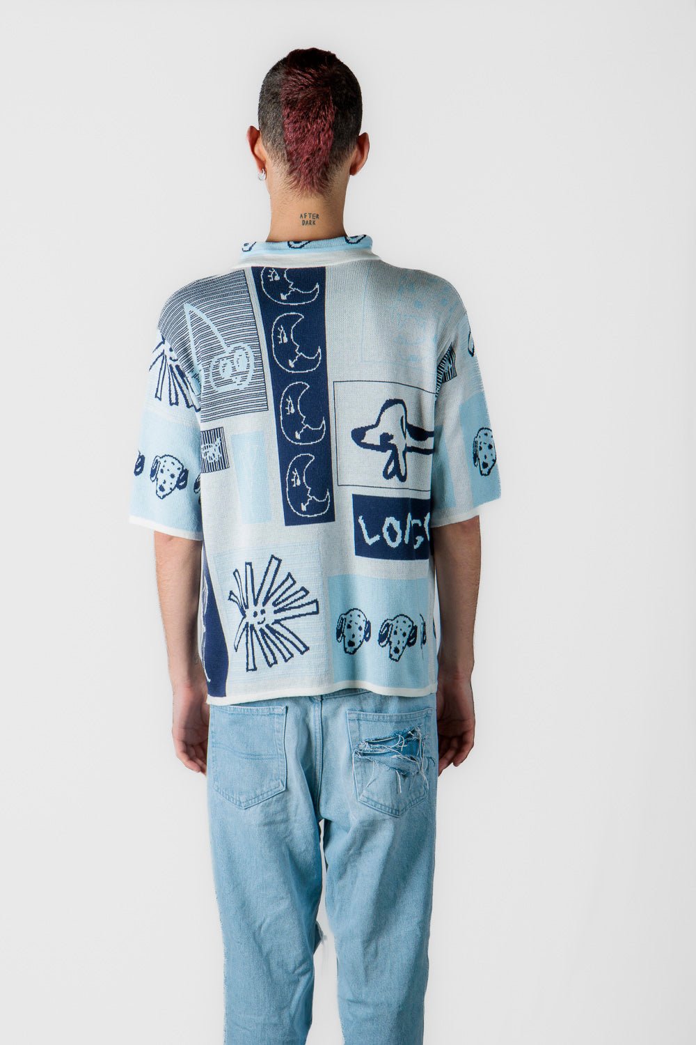 Jacquard knitted shirt - blue