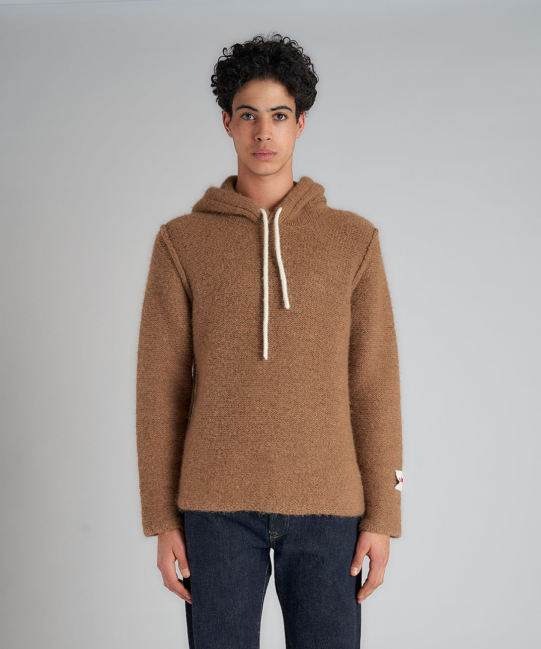 No-Gender Plain Knitted Hoodie w/contrast