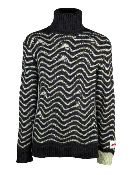 No-Gender Jacquard "wave" Knitted Turtleneck Sweater