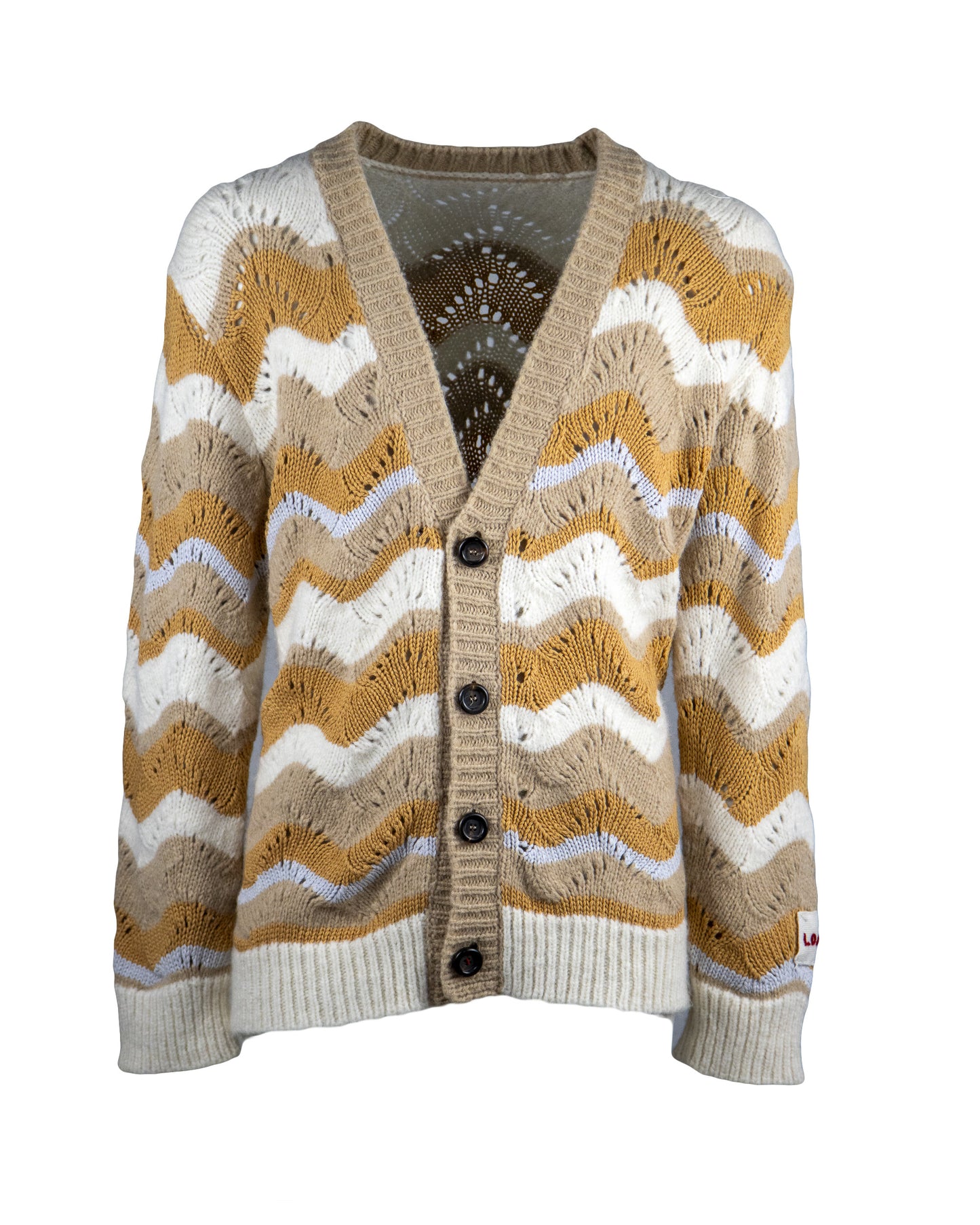 No-Gender Jacquard Knitted V-neck Cardigan 'wave" knitting