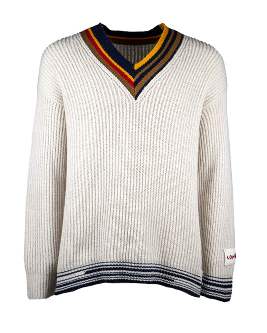 Man's Striped V-neck Sweater w/irregular pattern