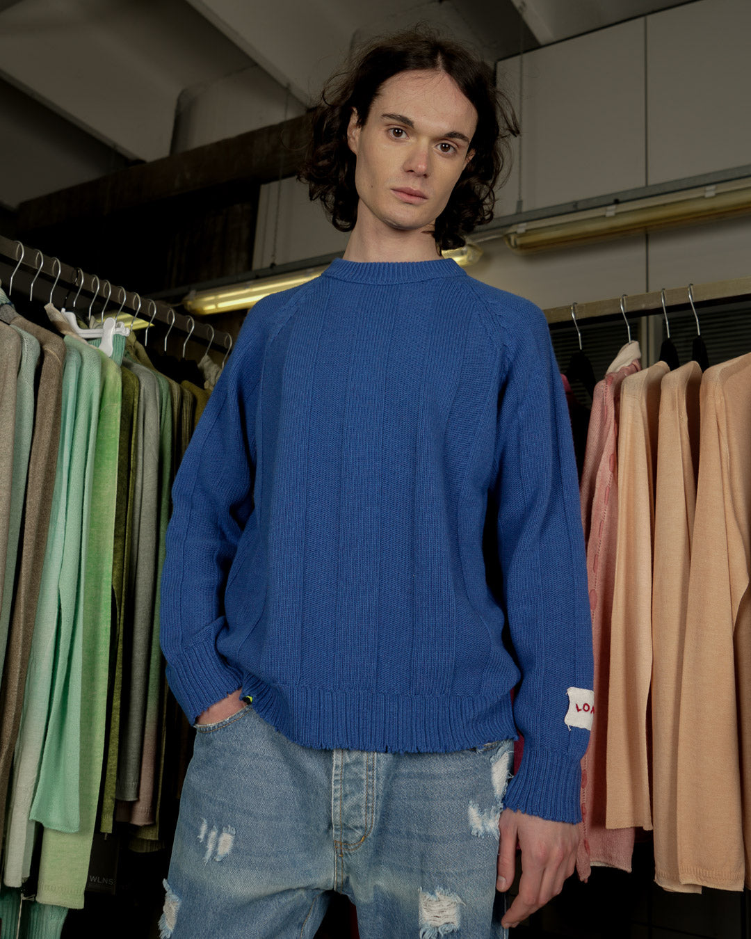 No-Gender Crewneck Sweater w/knit & purl design