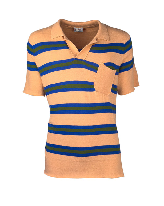 Man's Plain Knitted Polo Short Sleeve w/ Pocket and Stripes