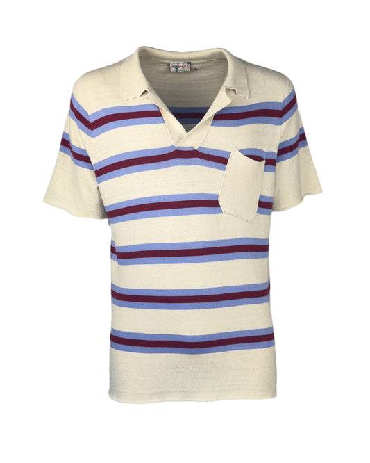 Man's Plain Knitted Polo Short Sleeve w/ Pocket and Stipes