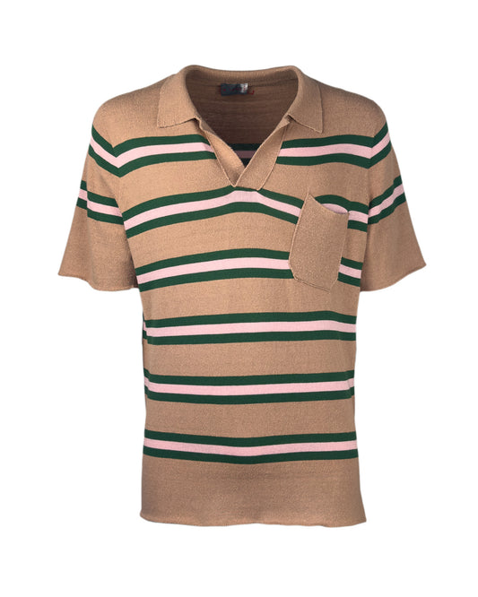 Man's Plain Knitted Polo Short Sleeve w/ Pocket and Stripes