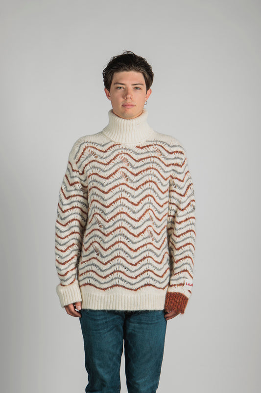 No-Gender Jacquard 'wave' Knitted Turtleneck Sweater