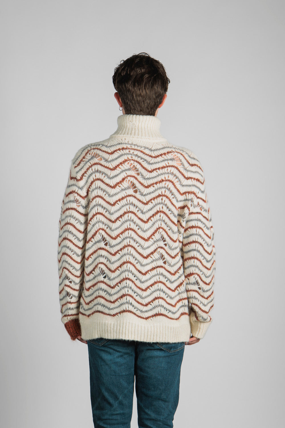 No-Gender Jacquard 'wave' Knitted Turtleneck Sweater