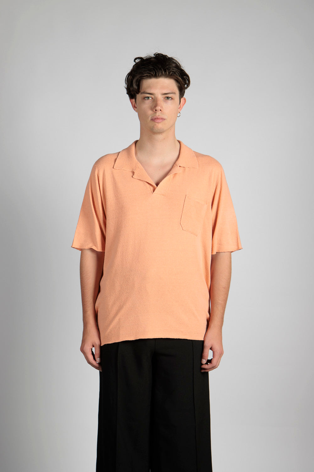 Man's Plain Knitted Polo Short Sleeve w/Poket