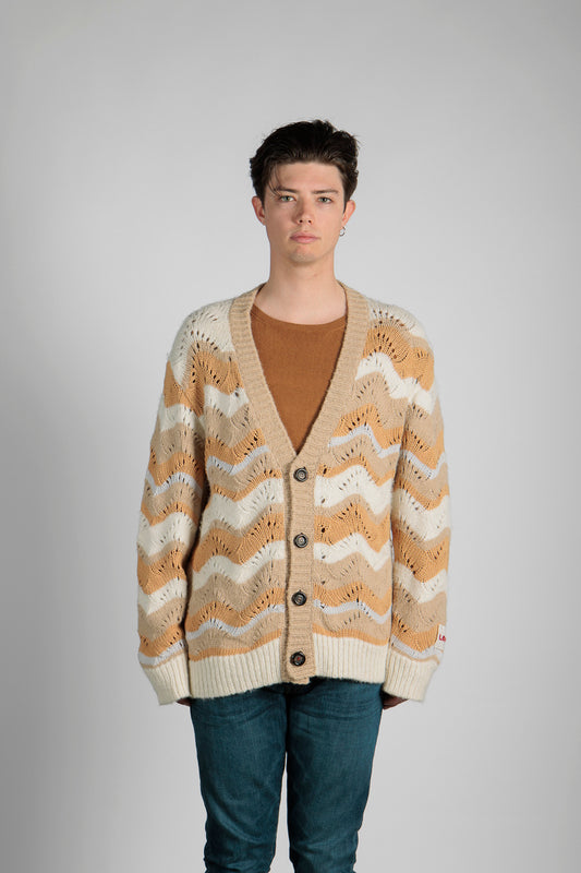 No-Gender Jacquard Knitted V-neck Cardigan 'wave" knitting