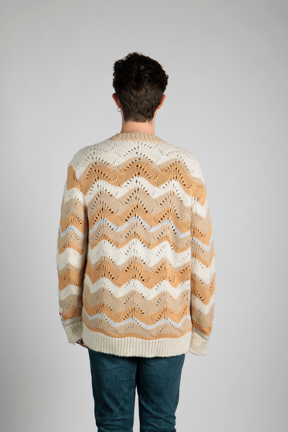 No-Gender Jacquard Knitted V-neck Cardigan 'wave" knitting