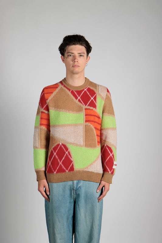 Man's Jacquard Knitted Crewneck Sweater - Patch design