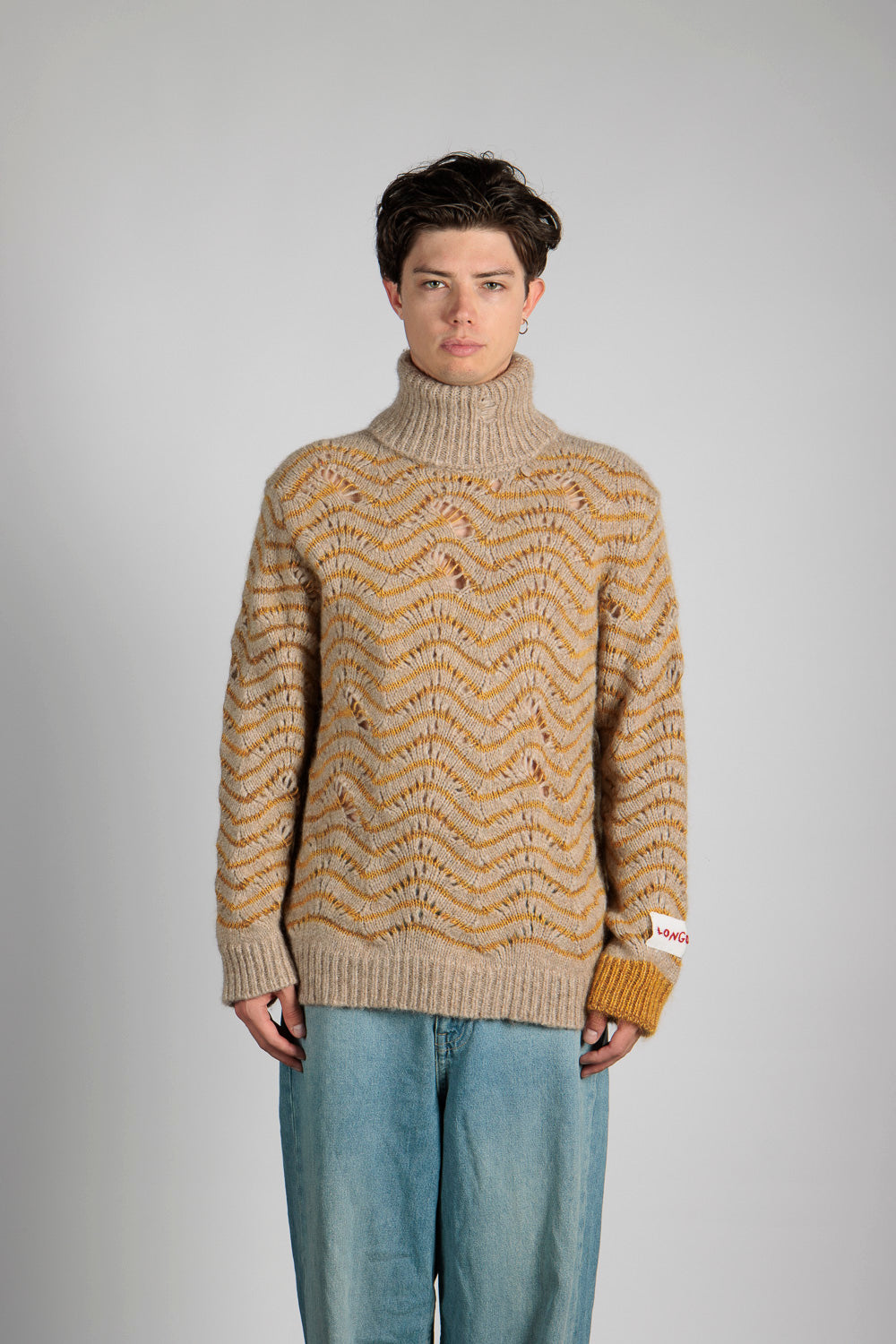 No-Gender Jacquard 'wave' Knitted Turtleneck Sweater