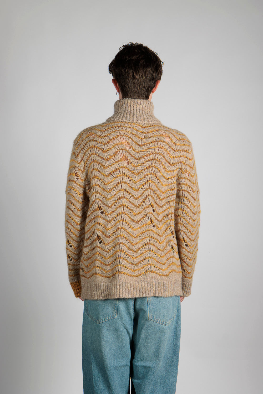 No-Gender Jacquard 'wave' Knitted Turtleneck Sweater