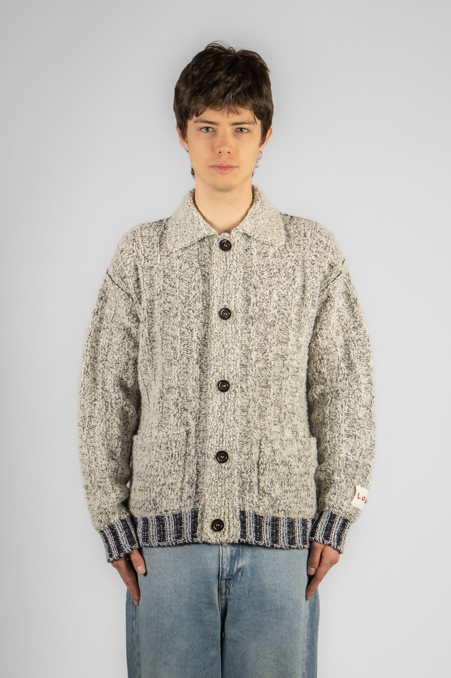 Man's knitted cardigan jacket - Grey & Blue