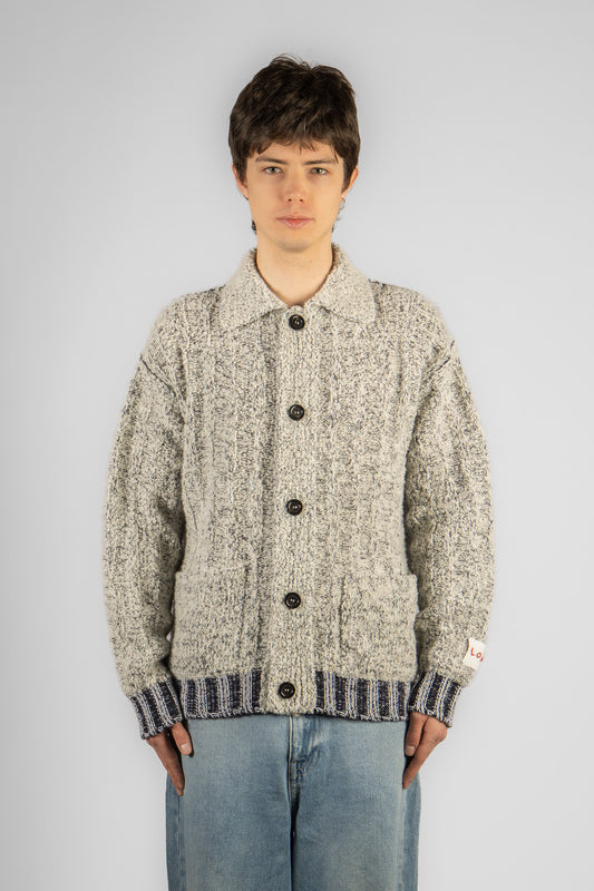 Man's knitted cardigan jacket - Grey & Blue
