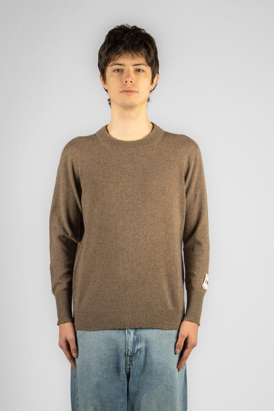 Man's plain knitted crewneck sweater 100% cashmere