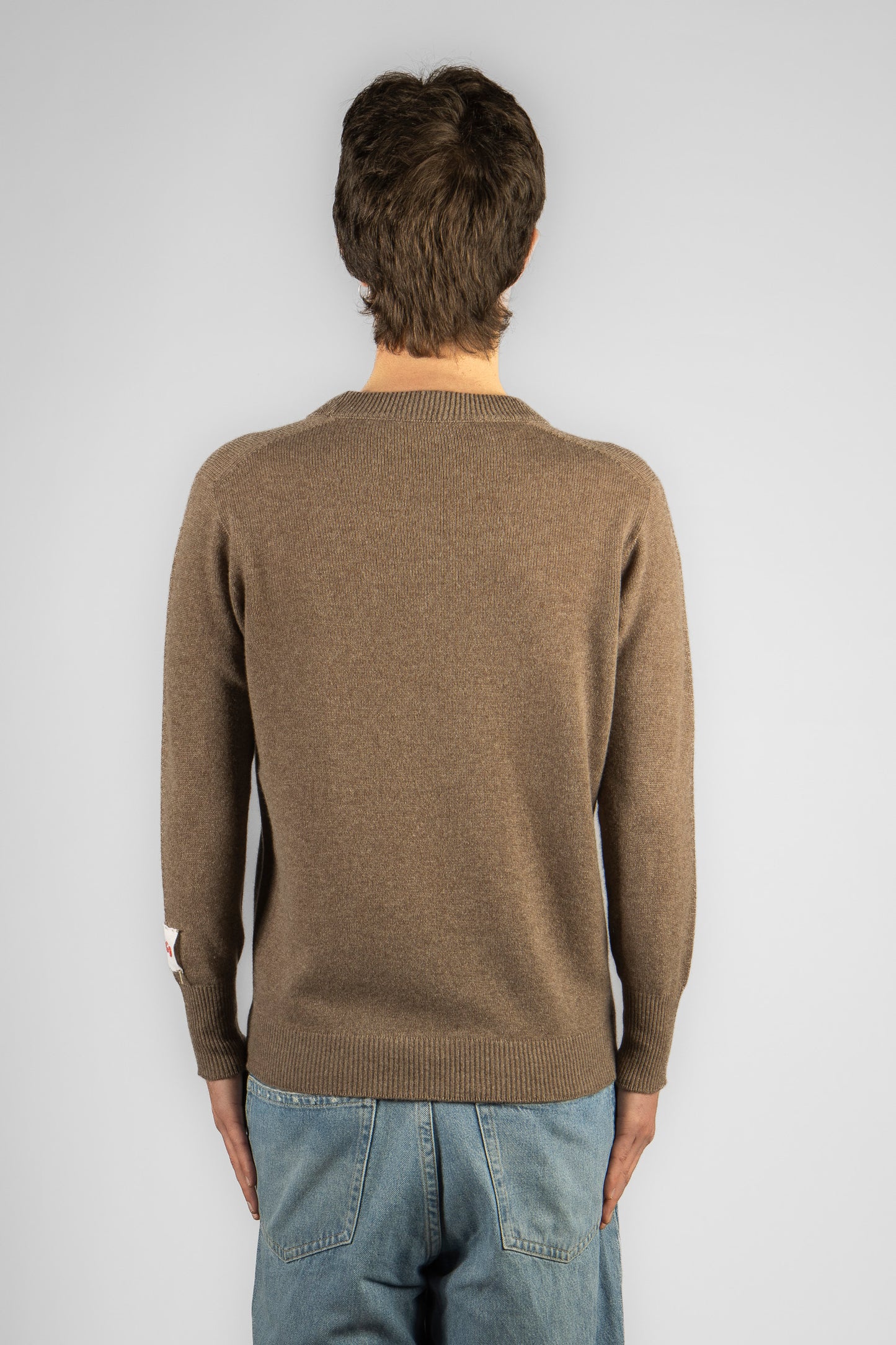 Man's plain knitted crewneck sweater 100% cashmere