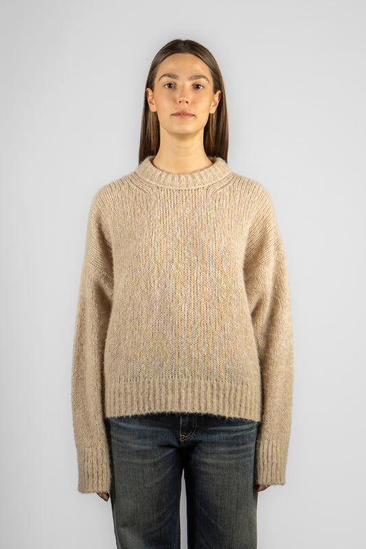 Woman's plain knitted crewneck sweater - boxy fit