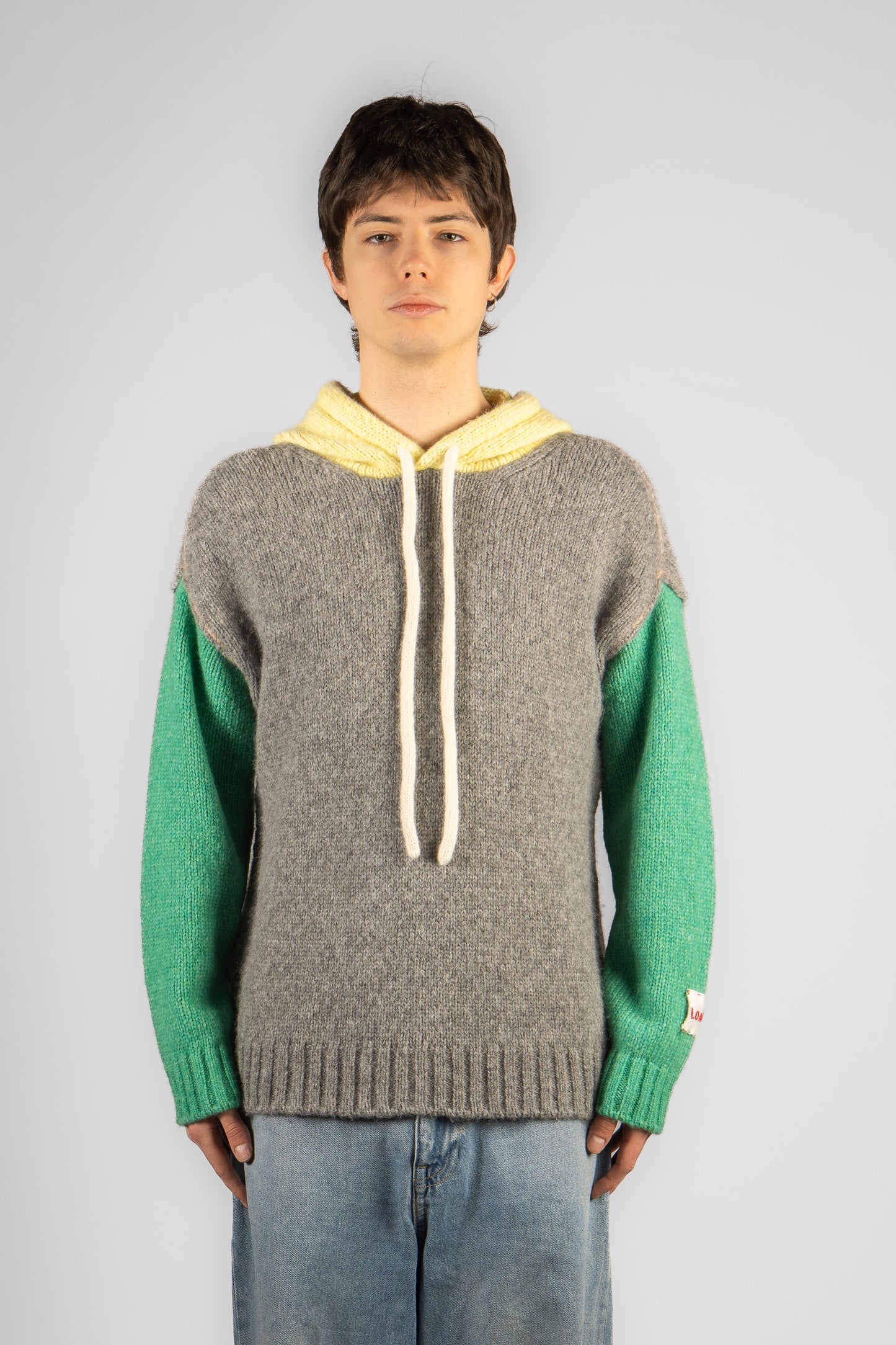 Man's Plain Knitted Hoodie - Block Color
