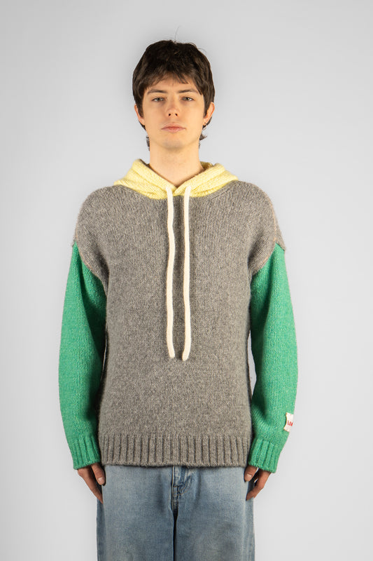 Man's Plain Knitted Hoodie - Block Color