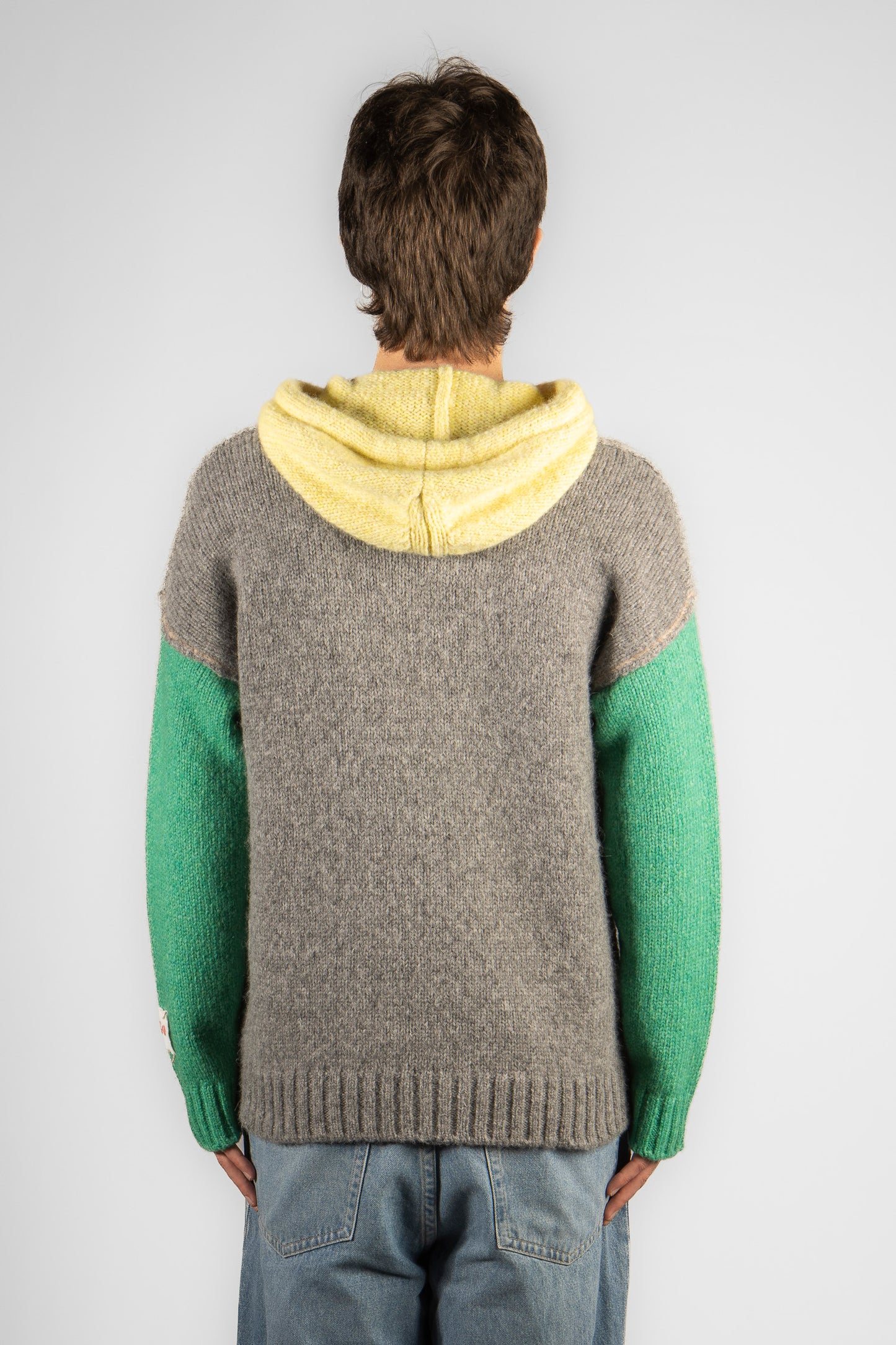 Man's Plain Knitted Hoodie - Block Color